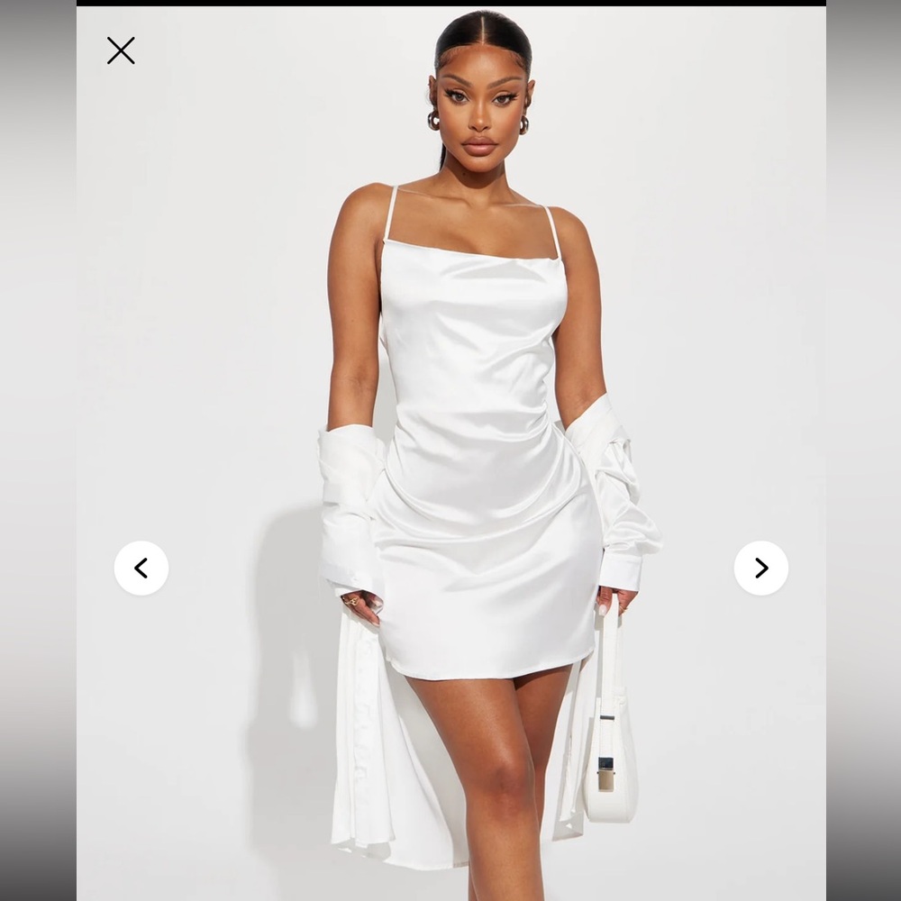 Fashion Nova Elegant White Satin Chemise Set